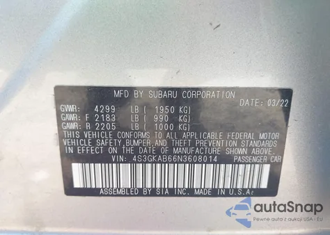 2022 Subaru Impreza from USA, damaged, VIN 4S3GKAB66N3608014